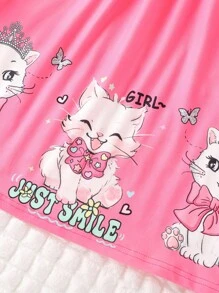 SHEIN 女小童卡通圖案胸部褶皺洋裝