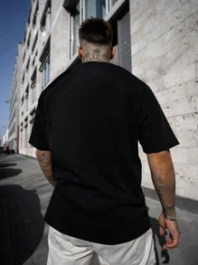 男士標語圖案T恤 - 黑色 - 查看 2