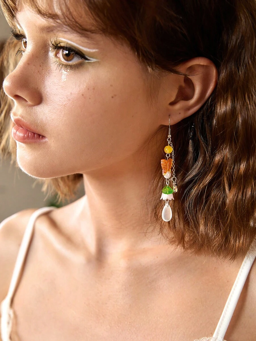 ROMWE Fairycore 1 đôi Boho Loại bướm & Trang trí hoa Thả hoa tai Đối với phụ nữ Để Trang Trí Hàng Ngày - Nhiều màu - Xem 1