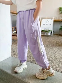 zosee Girls Contrast Side Seam Trousers - Mauve Purple - View 1