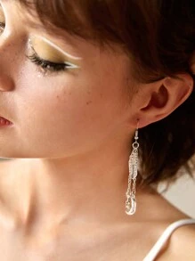 ROMWE Fairycore 1 đôi Thời trang Sắt Hợp kim Trang trí Sao & Mặt trăng Thả hoa tai Đối với phụ nữ Để Trang Trí Hàng Ngày - Bạc - Xem 4