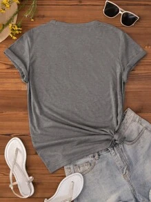 SHEIN LUNE 山和字母圖案T恤 - 灰色 - 查看 2