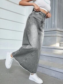 SHEIN ICON Jeansrock mit hoher Taille, umgesäumtem Saum,