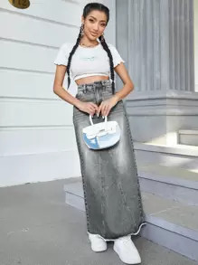 SHEIN ICON Jeansrock mit hoher Taille, umgesäumtem Saum,