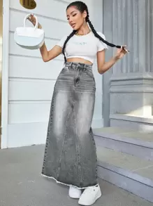 SHEIN ICON Jeansrock mit hoher Taille, umgesäumtem Saum,