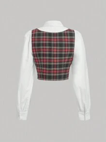 SHEIN MOD Plaid Print Crop Shirt With Tie - Multicolor - View 2