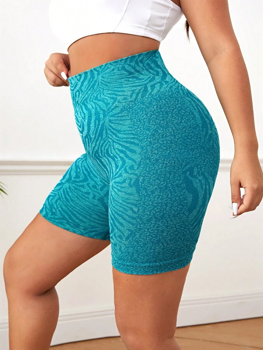 Yoga Basic 大碼滿版印花寬腰帶運動短褲