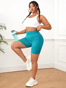 Yoga Basic 大碼滿版印花寬腰帶運動短褲