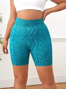 Yoga Basic 大碼滿版印花寬腰帶運動短褲