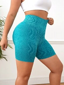 Yoga Basic 大碼滿版印花寬腰帶運動短褲