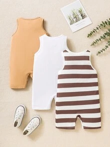 SHEIN 男嬰3入組條紋圖案背心連體短褲 - 彩色 - 查看 2