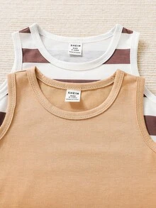 SHEIN 男嬰3入組條紋圖案背心連體短褲 - 彩色 - 查看 3