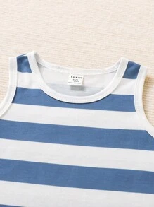 SHEIN Vintaside Kids 嬰兒男孩3入組條紋吊帶連體褲 - 藍白色 - 查看 3