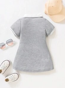 SHEIN Playful Pals 嬰兒Polo領褶皺細節連衣裙 - 灰色 - 查看 2