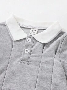 SHEIN Playful Pals 嬰兒Polo領褶皺細節連衣裙 - 灰色 - 查看 3
