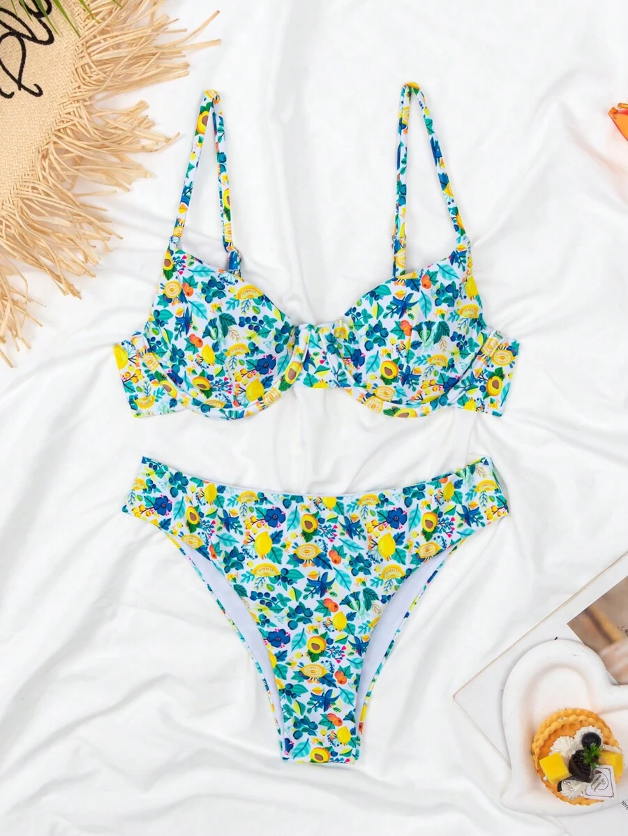 SHEIN Floral Print Underwire Bikini Set For Summer Beach - Multicolor - View 1