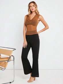 BizChic cổ áo xếp nếp Lưới Áo ba lỗ Không có áo ngực Trang phục làm việc - màu nâu - Xem 3