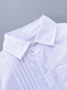 Bé trai mới biết đi Phong cách đại học cổ điển Tiệc cưới giản dị Túi trang trí áo sơ mi dài tay màu trắng trang trọng - trắng - Xem 3