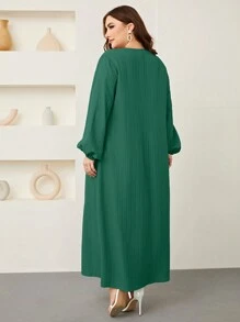 Mulvari 大碼燈籠袖前紐扣連衣裙 - 綠色 - 查看 2
