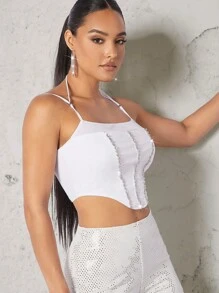 SHEIN BAE Rhinestone Detail Cami Top - White - View 5