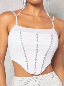 SHEIN BAE Rhinestone Detail Cami Top - White - View 6