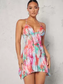 SHEIN BAE 紮染露背繞頸洋裝 - 彩色 - 查看 6