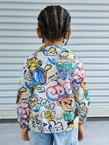 SHEIN Young Boys' Cute Casual Loose Fit Cartoon Print Woven Long Sleeve Shirt - Multicolor - View 2