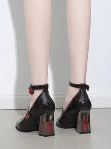 Women Minimalist Mary Jane Pumps, Chunky Heeled Fashion Pumps