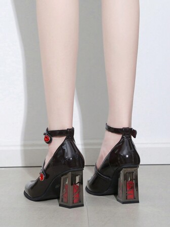 秋冬女士简约玛丽珍鞋，粗跟时尚高跟鞋，优雅派对风