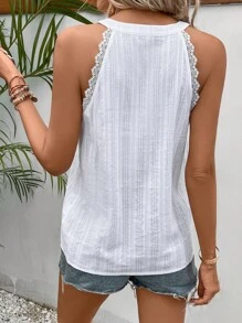 SHEIN Frenchy 圓點鏤空蕾絲花邊缺口領襯衫 - 白色 - 查看 2