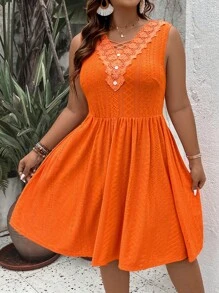 Breezaya 大碼蕾絲拼接連衣裙 - 橘色 - 查看 5