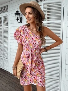 SHEIN VCAY Đầm Bất đối xứng Thắt lưng Trọn gói Tất cả trên in Boho - Nhiều màu - Xem 6