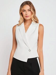 BizChic Women's White Sleeveless Metal Button Blazer Jacket, Elegant Office Wear