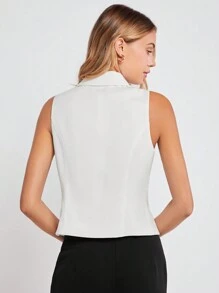 BizChic Women's White Sleeveless Metal Button Blazer Jacket, Elegant Office Wear