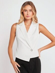BizChic Women's White Sleeveless Metal Button Blazer Jacket, Elegant Office Wear