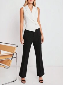 BizChic Women's White Sleeveless Metal Button Blazer Jacket, Elegant Office Wear
