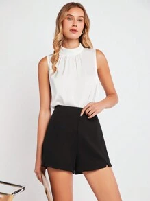 BizChic Solid Wide Leg Shorts Workwear - Black - View 2