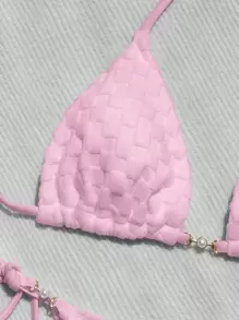 Swim Mod 吊脖三角形側繫帶比基尼泳裝 - 粉色 - 查看 3
