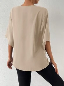 Chiquease 素色垂領襯衫 - 杏色 - 查看 2