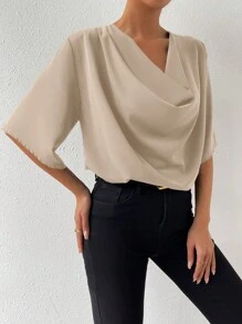 Chiquease 素色垂領襯衫 - 杏色 - 查看 5