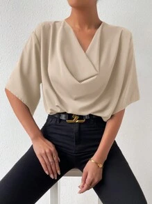 Chiquease 素色垂領襯衫 - 杏色 - 查看 6