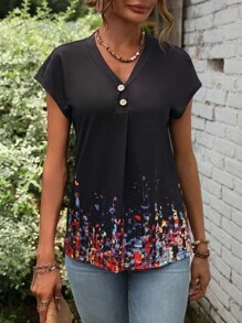 EMERY ROSE 圖案印花蝙蝠袖T恤 - 黑色 - 查看 3