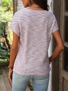 SHEIN LUNE 段染扭結下擺T恤 - 粉色 - 查看 2