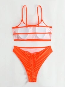 Solid High Waisted Bikini Set For Summer Beach - Burnt Orange - View 2