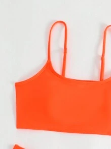 Solid High Waisted Bikini Set For Summer Beach - Burnt Orange - View 6