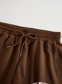 INAWLY Mountain & Letter Graphic Tank Top & Drawstring Waist Shorts - Brown - View 5