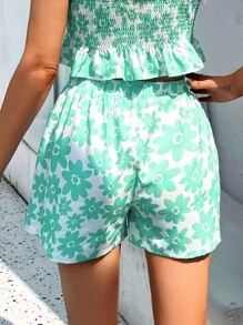 SHEIN Unity 1 Miếng In hoa Quần short - màu xanh lá - Xem 2