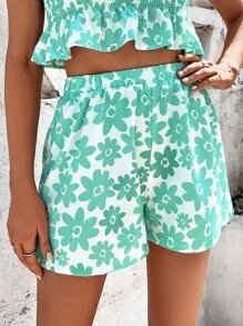 SHEIN Unity 1 Miếng In hoa Quần short - màu xanh lá - Xem 4