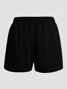 Manfinity Dauomo 男士熊和字母圖案腰部抽繩短褲 - 黑色 - 查看 2