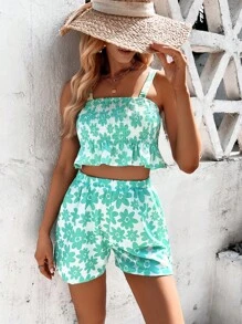 SHEIN Unity 1 Miếng In hoa Quần short - màu xanh lá - Xem 6